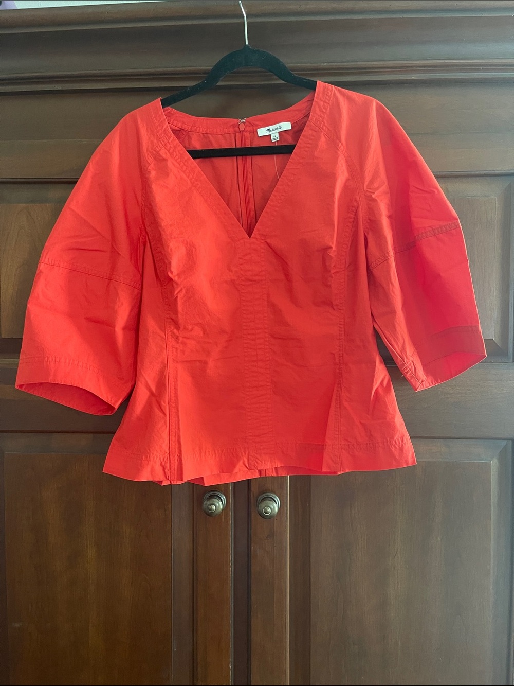 Madewell Vibrant Red V-Neck Boxy Blouse
